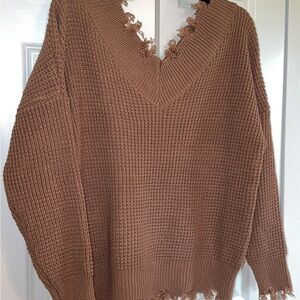 Zenana Outfitters Brown V-Neck Sweater